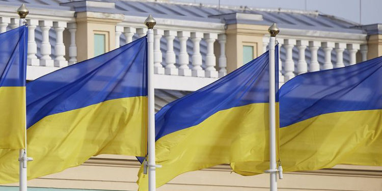    Ukraine flag in Kyiv. Anush - Test