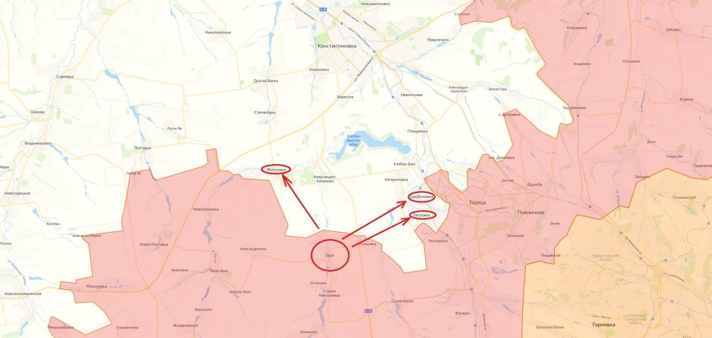   Карта СВО. Продвижение наших войск после взятия Зари.