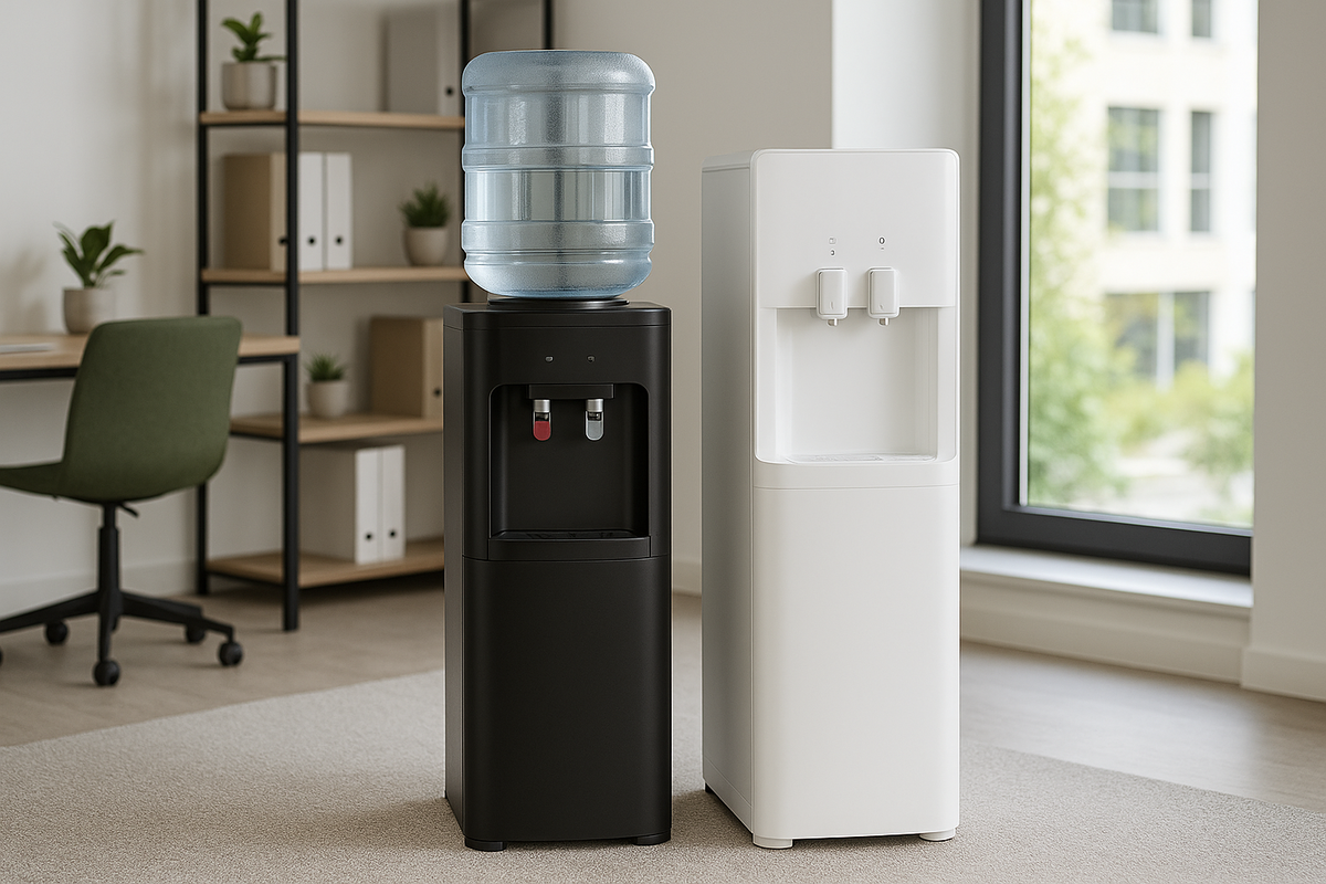 Вот вам и визуальное отличие. Кулер с 20 литровой бутылкой и кулер. 