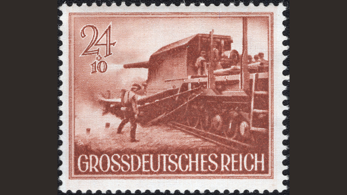 1. Германия, 1944 год, № 883. Железнодорожное орудие. День памяти героев 1944 года. В галерее полная серия (нажмите правую стрелку).

Эта марка не предназначена для пропаганды идей нацизма и может использоваться только в научно-исторических и художественных целях.