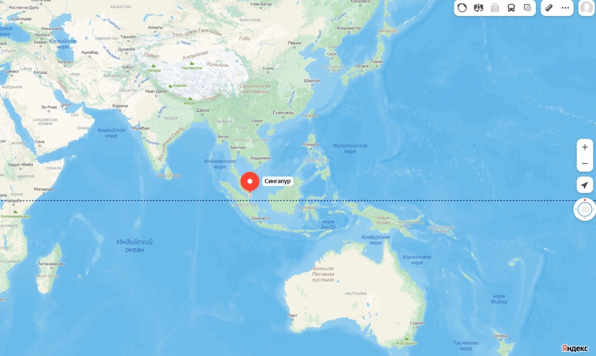    Азиатско-Тихоокеанский регион, Сингапур. Скриншот: Яндекс. Карты