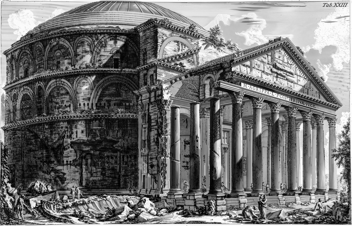 Пантеон. Гравюра Джамбаттиста, которую доделывал уже после сметри отца Франческо Пиранези (сын Пиранези)