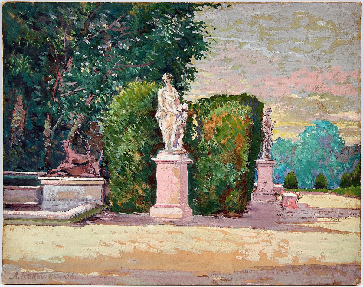 «Версальский парк», 1936, картон, темпера. 23,7 × 30 см, частная коллекция, Коровин Алексей Константинович