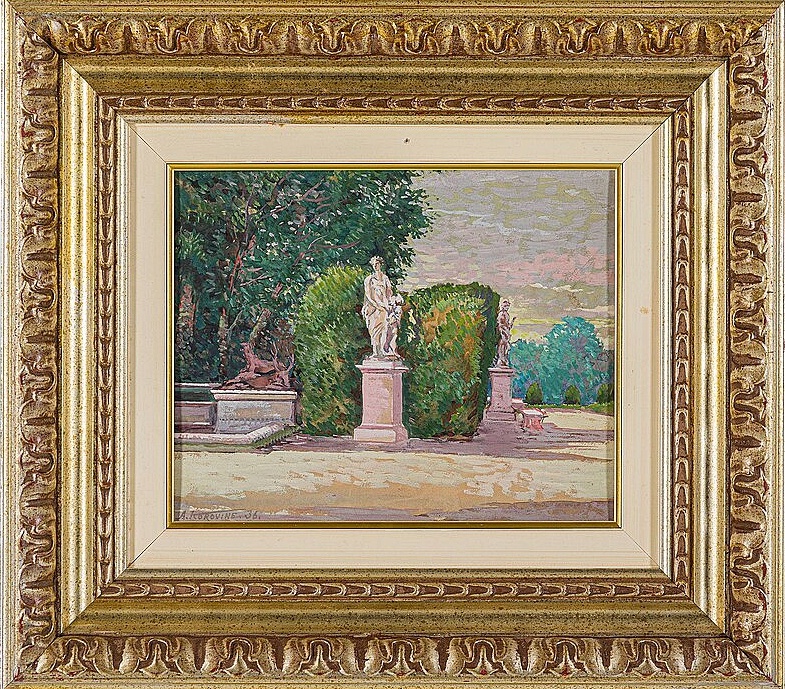 «Версальский парк», 1936,, картон, темпера. 23,7 × 30 см, частная коллекция, Коровин Алексей Константинович