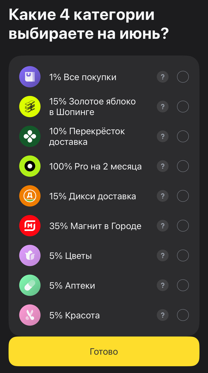 Вот такие скрины делаю в начале, чтобы было видно всё и не нужно было больше заходить в приложение. Если сомневаюсь в нюансах категории, нажимаю на «?» и изучаю условия на этом этапе.