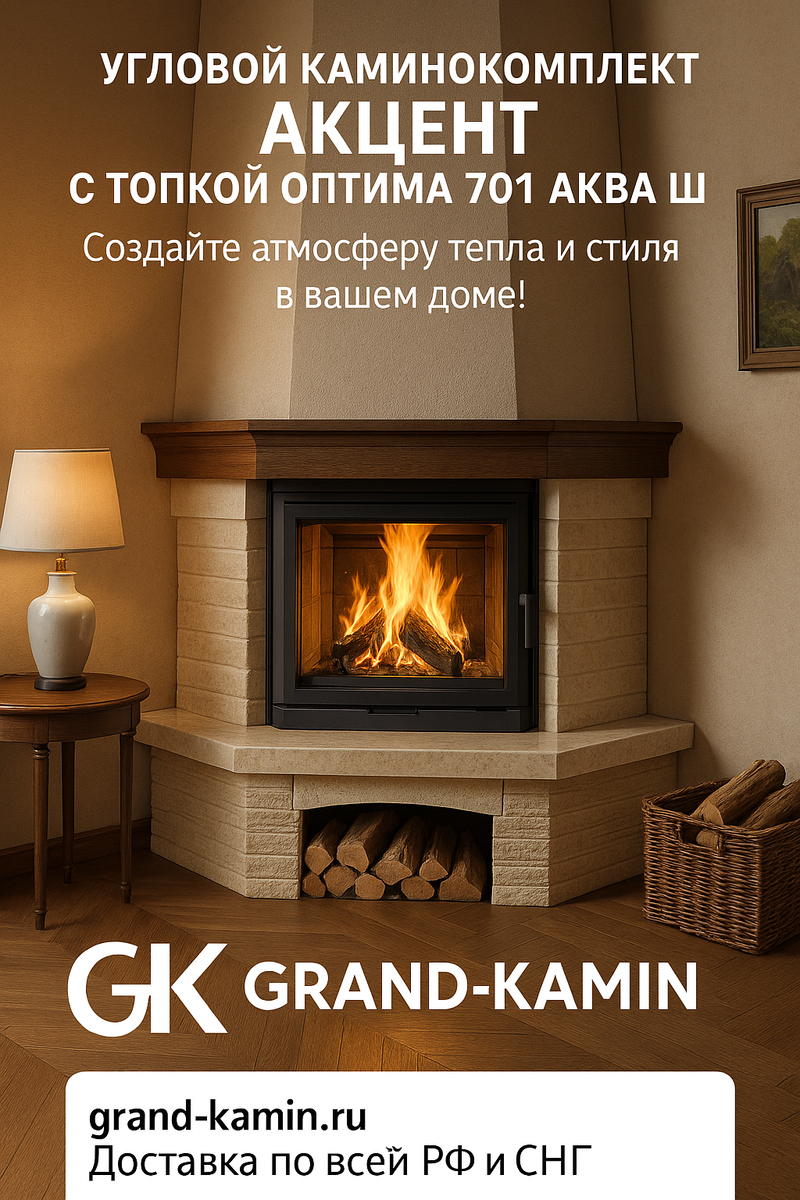    Угловой каминокомплект Акцент с топкой Оптима 701 АКВА Ш: создайте атмосферу тепла и стиля в вашем доме! Kamin