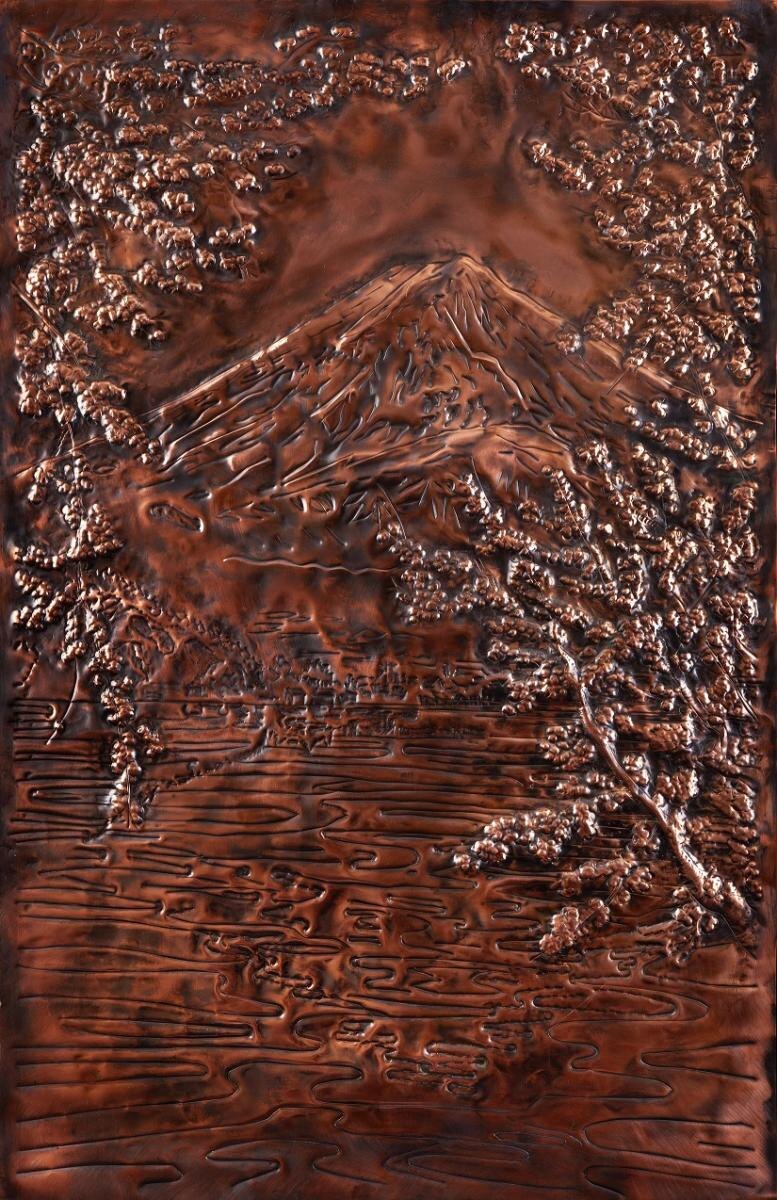Чеканка.Панно."Фудзияма".Медь.60 х75 . Иркутск 2025 г.