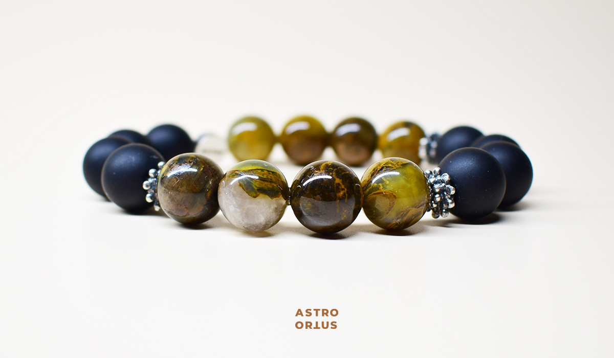 Браслет из натурального шунгита и петерсита с серебром ручной работы от Астро Ортус