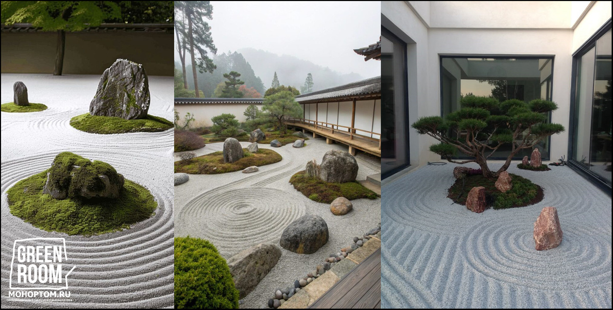 Сухие сады Karesansui и Shukkei из стабилизированного мха 