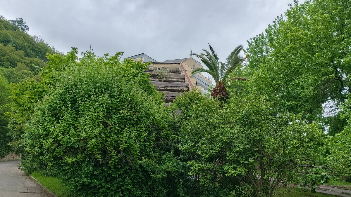 Вот такой фрагмент здания уловила я взглядом во время прогулки вчера. Новая Гагра. Июнь 2025. Фото автора.