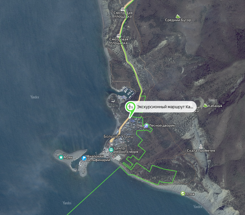 Граница заповедника Утриш обозначена зеленым