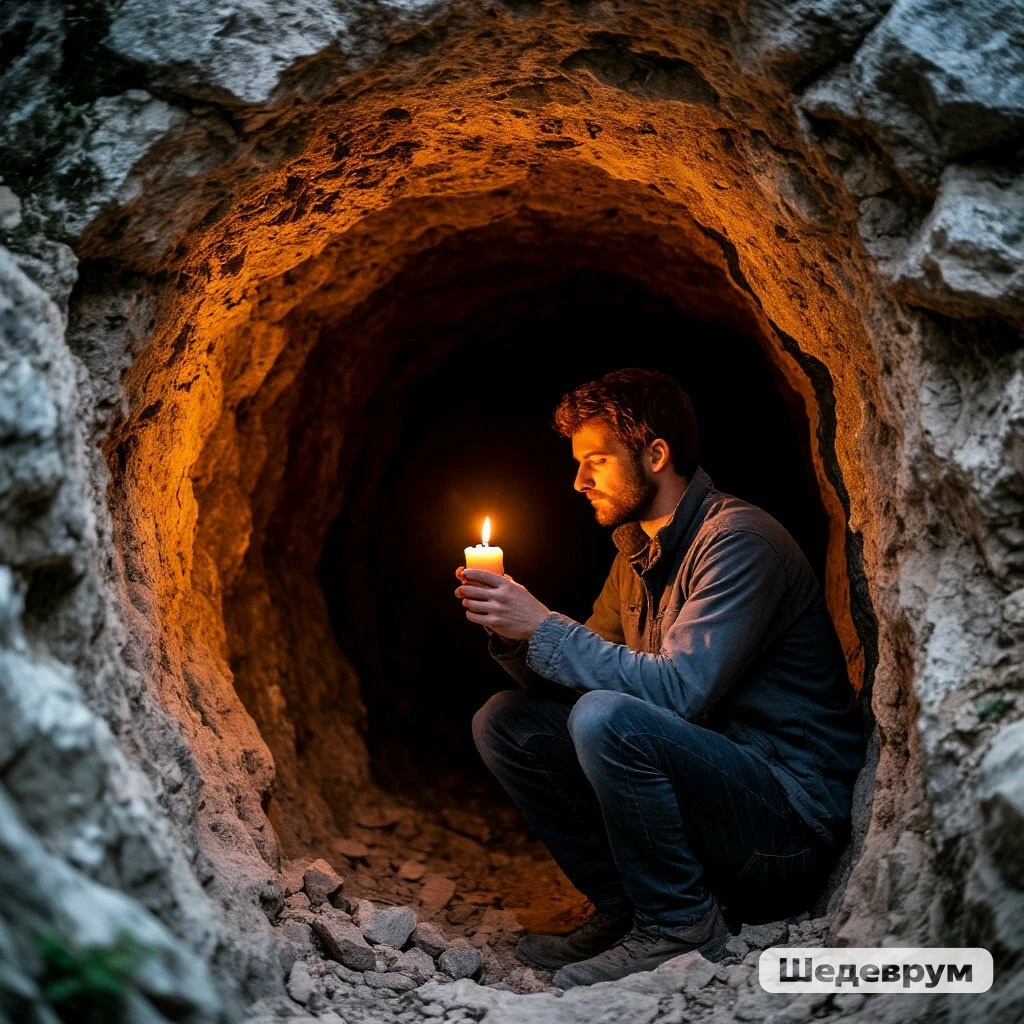 Человек со свечой (картинка создана на портале "Шедеврум")
