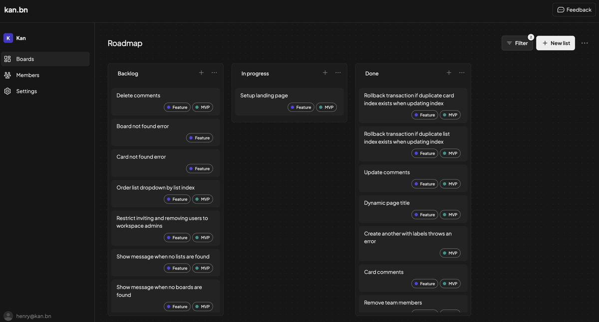 Интерфейс. Источник: https://github.com/kanbn/kan?tab=readme-ov-file