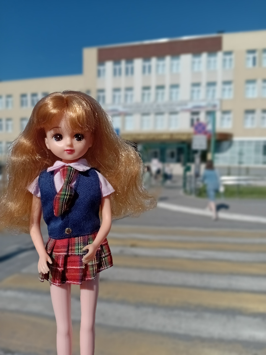 Ура, каникулы! Фото на фоне школы.