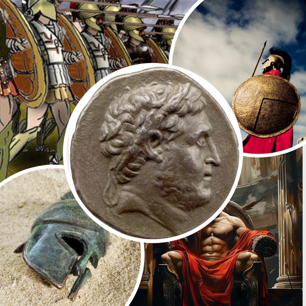 По центру - изображения царя Набиса на монете.