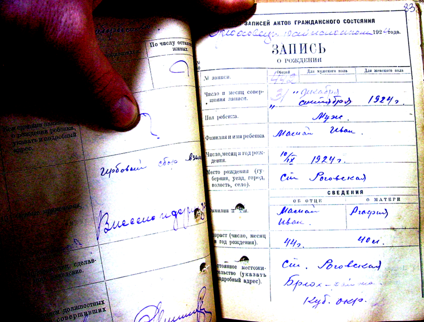 Запись о рождении Ивана Ивановича Мамая.