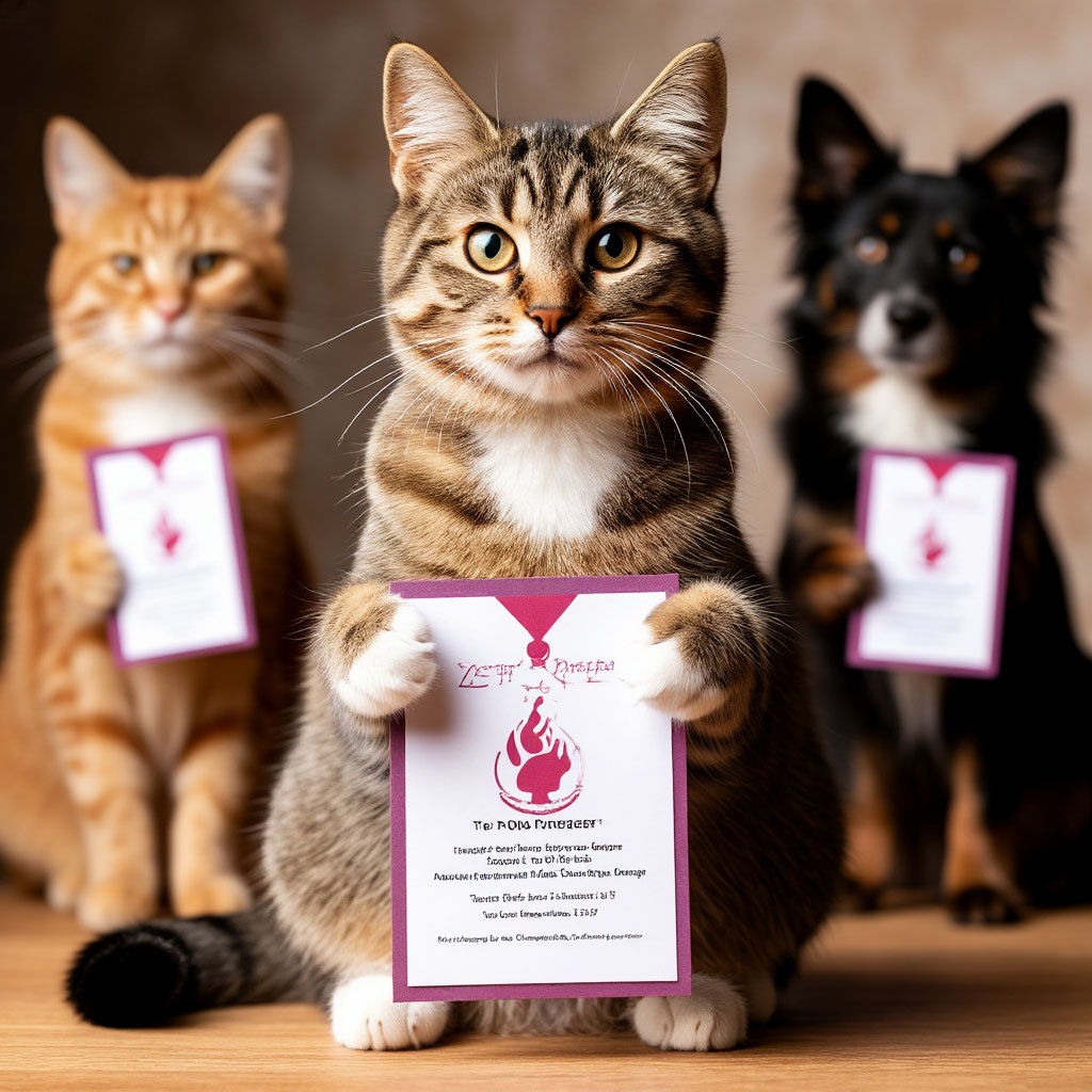 Кошка и собаки отмечаются «дипломом» или значком донора