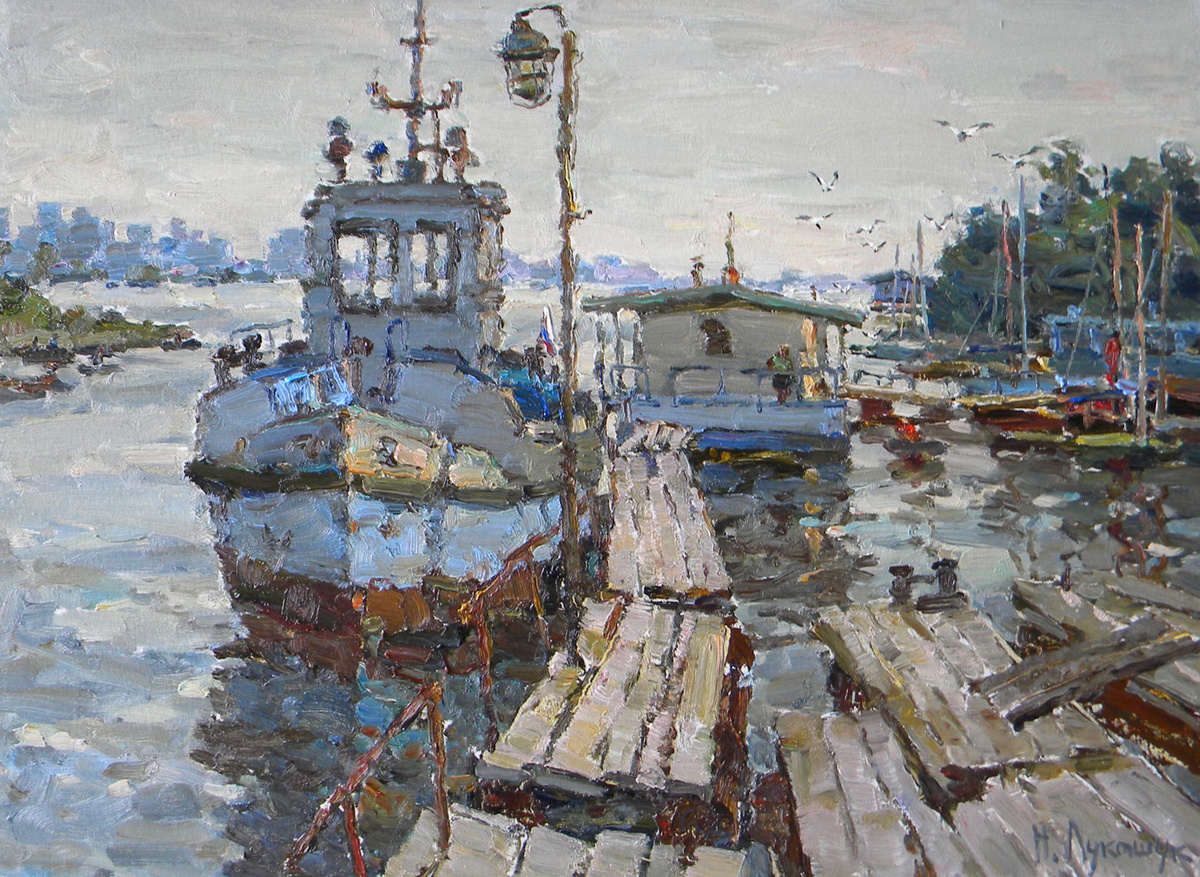 Николай Лукашук "Пристань Мелиоратор" 2024 картон, масло 50х70