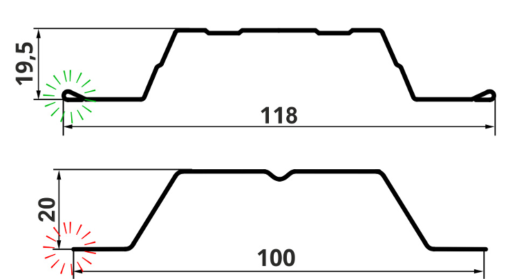 Планка металлического штакетника с завальцовкой и без