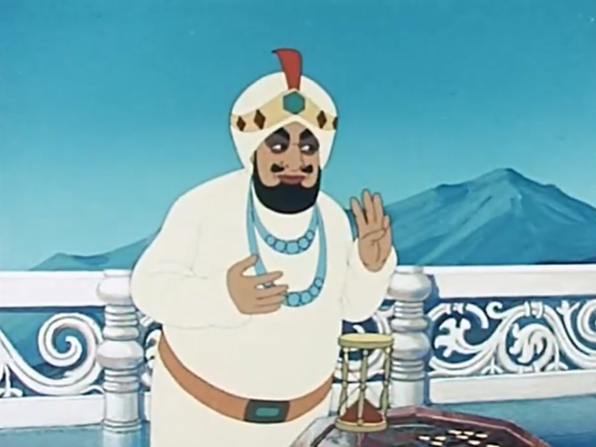 Предположительно, за спиной раджи — Арарат. Стоп-кадр из м/ф «Золотая антилопа», 1954