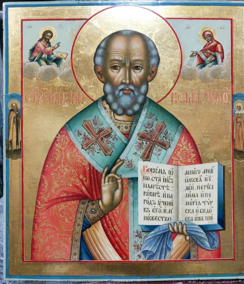 Николай Чудотворец с Никейским чудом и двумя предстоящими Антоний Сийский и муч Татьяна г. Калуга 1805 г