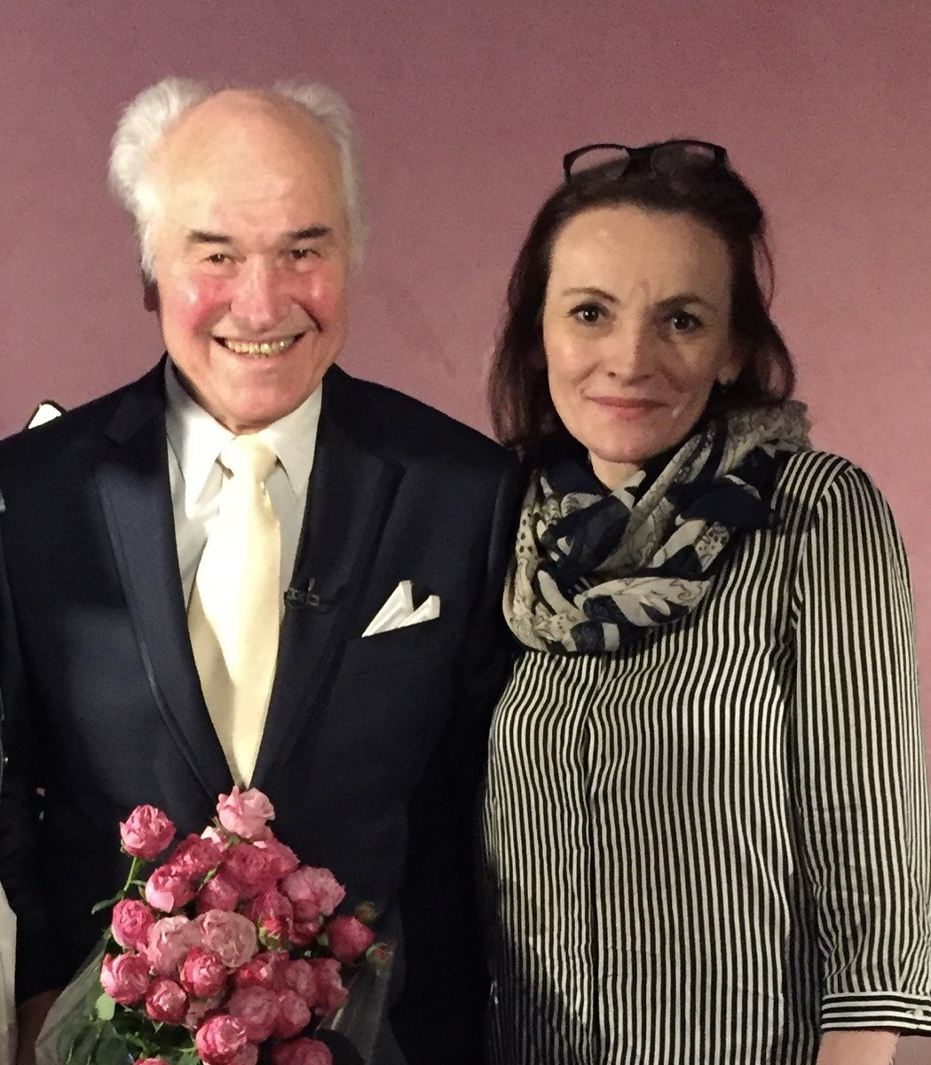 После интервью. Композитор Евгений Дога и журналист Анна Круглова. Дом композиторов. 14.12.2017 года. 