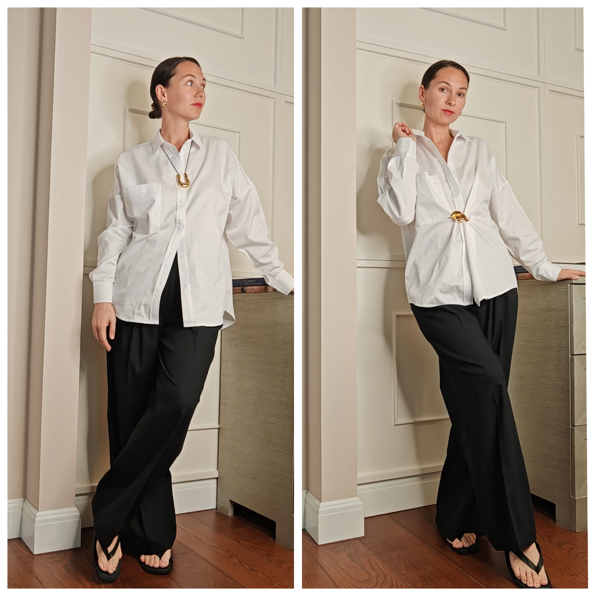 На мне: рубашка из 100% хлопка Olesa Chugunova, арт. ВБ 12333579, на мне размер 46; брюки изо льна Kattana, арт. ВБ 153572169, на мне размер 48