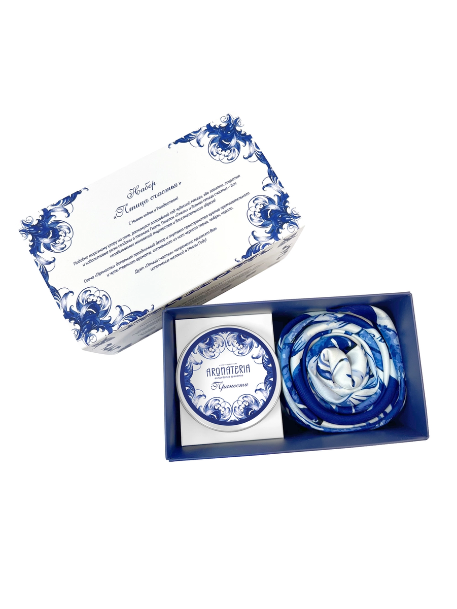 Набор: Платок «Гжель» и свеча «Птица счастья»