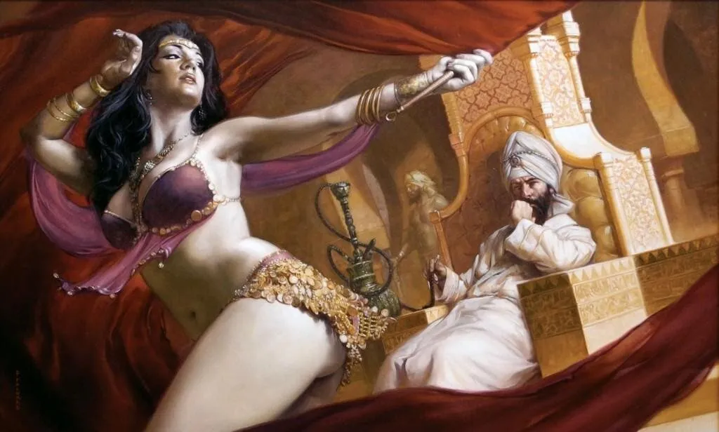 Восточные правители и их воины нуждались в культуре и отдыхе. Картина современного художника.