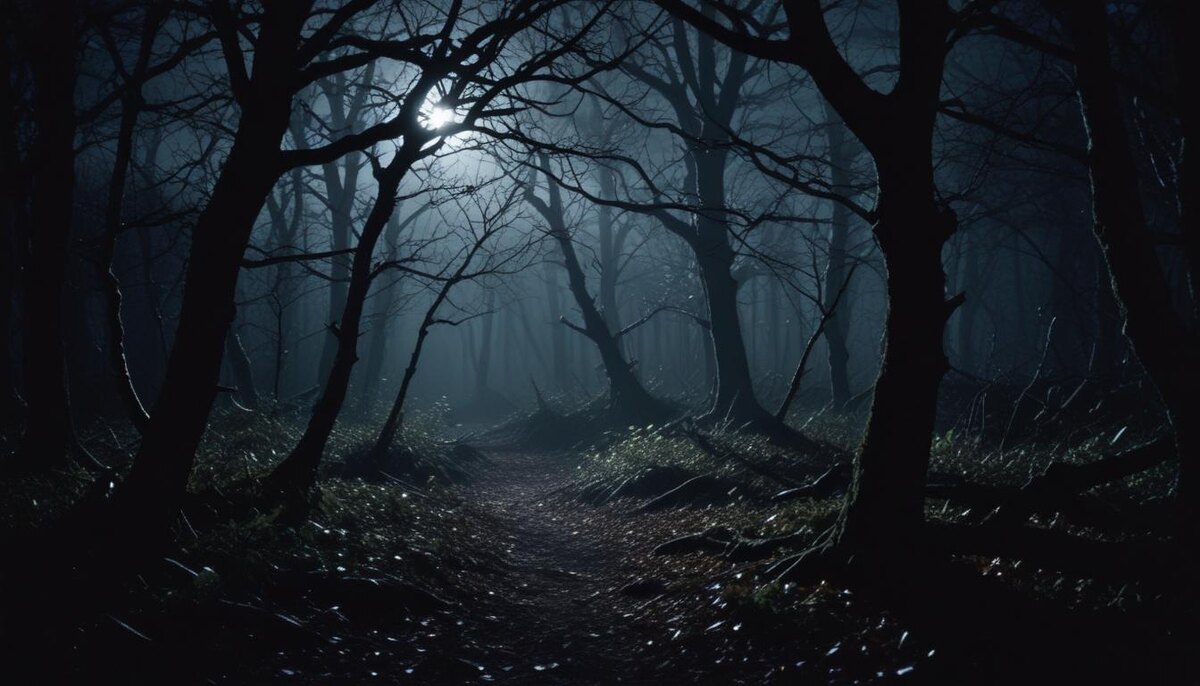 Мрачный лес ночью 