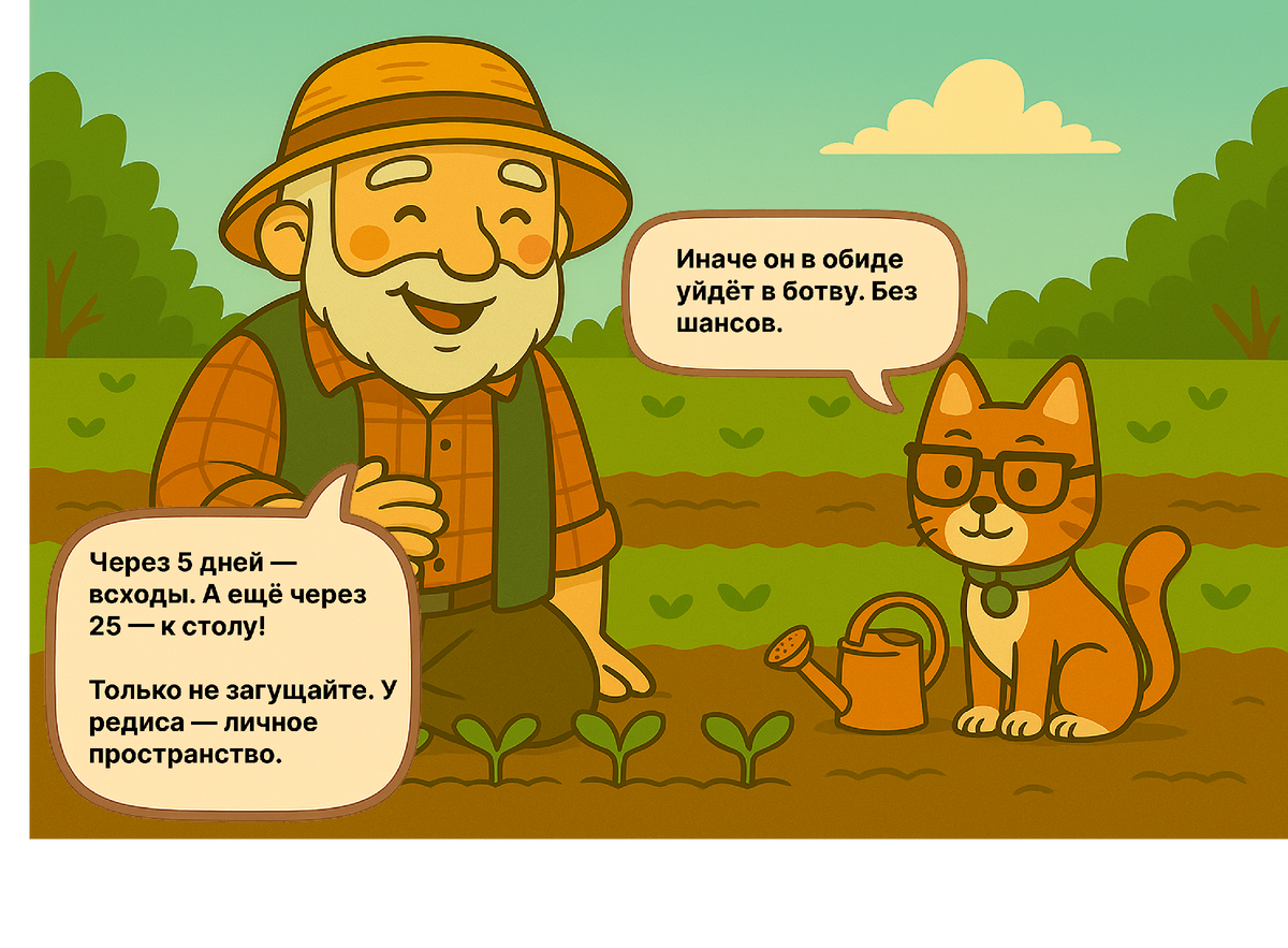 Вот и всходы! Но не забывайте: с любовью — вырастет всё, даже редис.