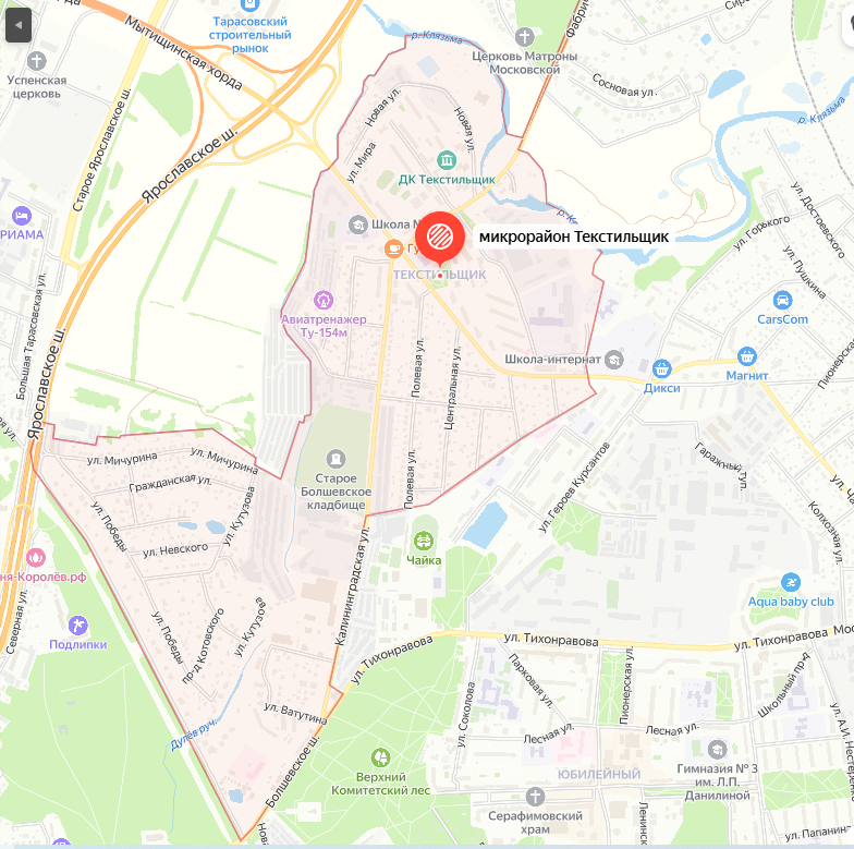 Границы микрорайона Текстильщик