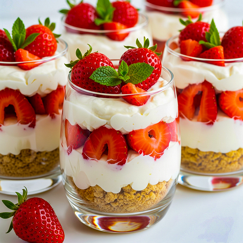 Творожный десерт с клубникой