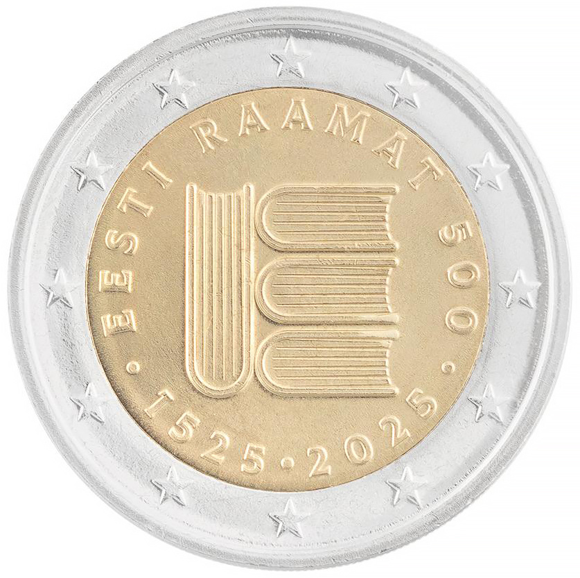 фото из сети Интернет. Монета 2 евро - 500-летия первого печатного текста на эстонском языке