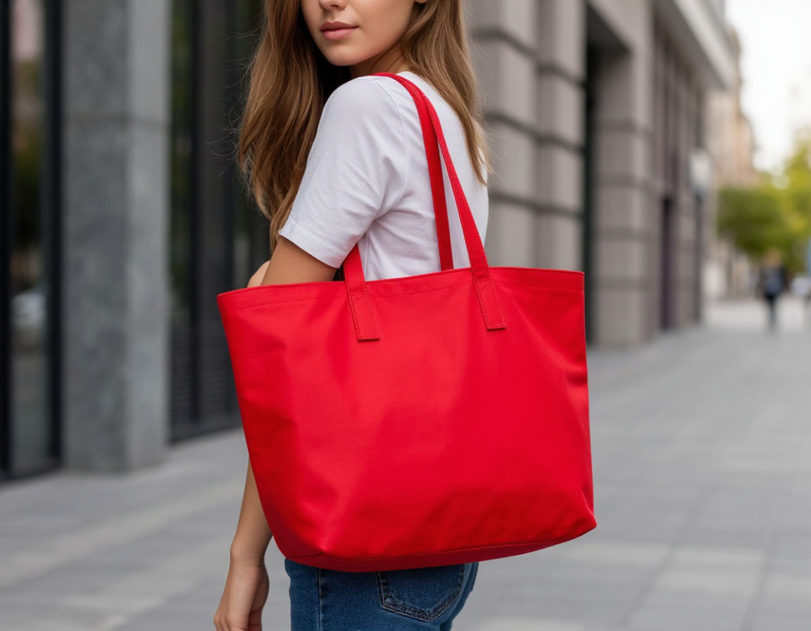 Шоппер говорит о том, что вы умеете совмещать стиль и практичность, цените удобство? Вот красный шоппер на картинке от нейросети Яндекса Шедеврум разве говорит нам такое о человеке в целом? Или только о моменте, когда девушка вышла прогуляться?
