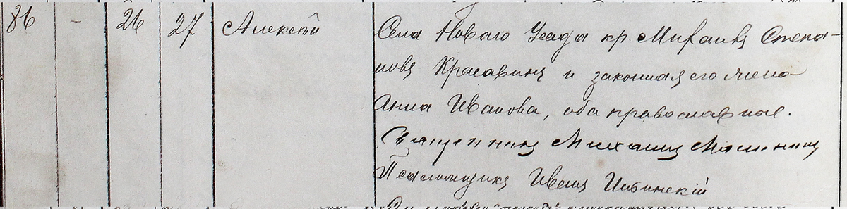 Мои исходные данные: фрагмент метрической записи о рождении прадеда 26 сентября 1904 г. (ГАНО г.Арзамас ф.141 оп.2 д.12 л.408об)