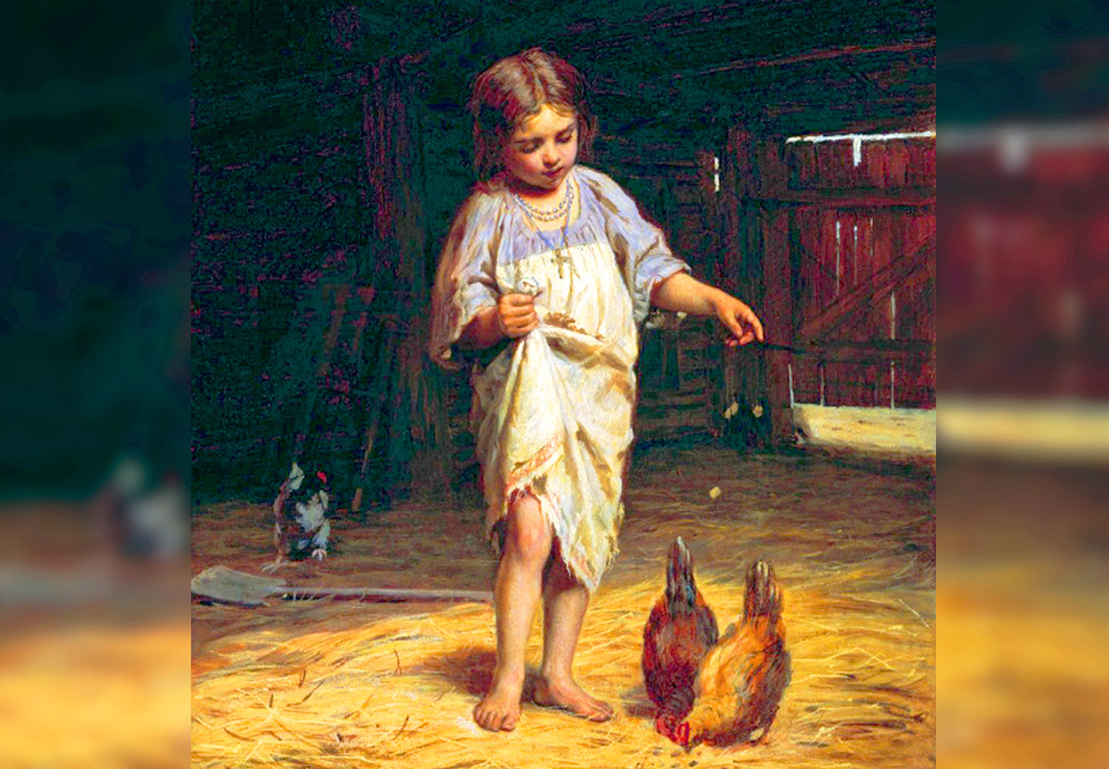 Девочка с курами. Автор картины, написанной до 1901 года - Фирс Журавлёв.