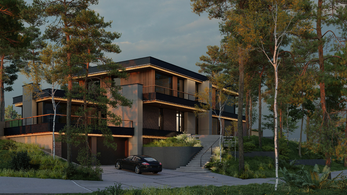 Рендер загородного дома в поселке "Уладова Парк" девелопера METAESTATE