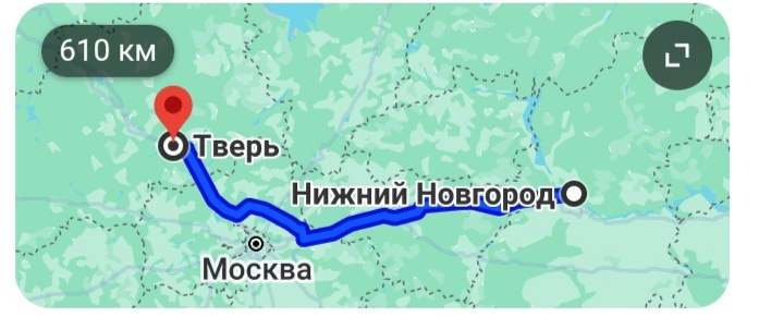 Карта, чтобы вы понимали, что Готье поступил нелогично, отправившись из Москвы не прямиком в город Н.Н, а сначала в Тверь. 