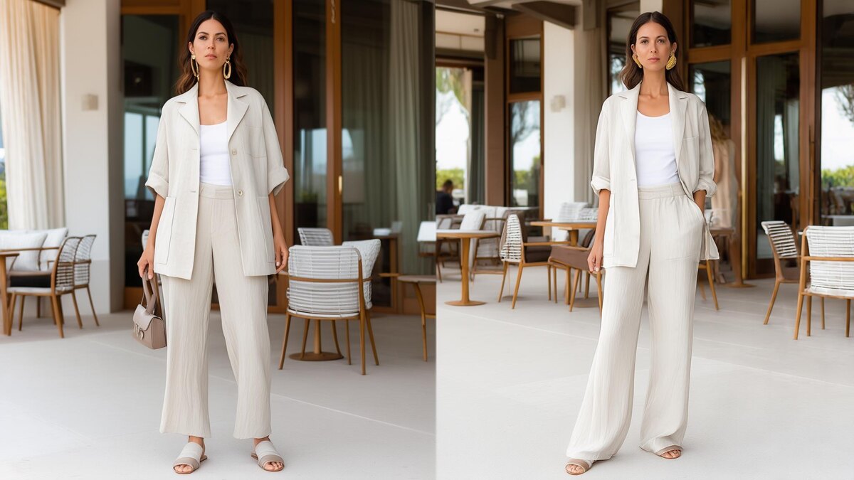 Светлые брюки из льна