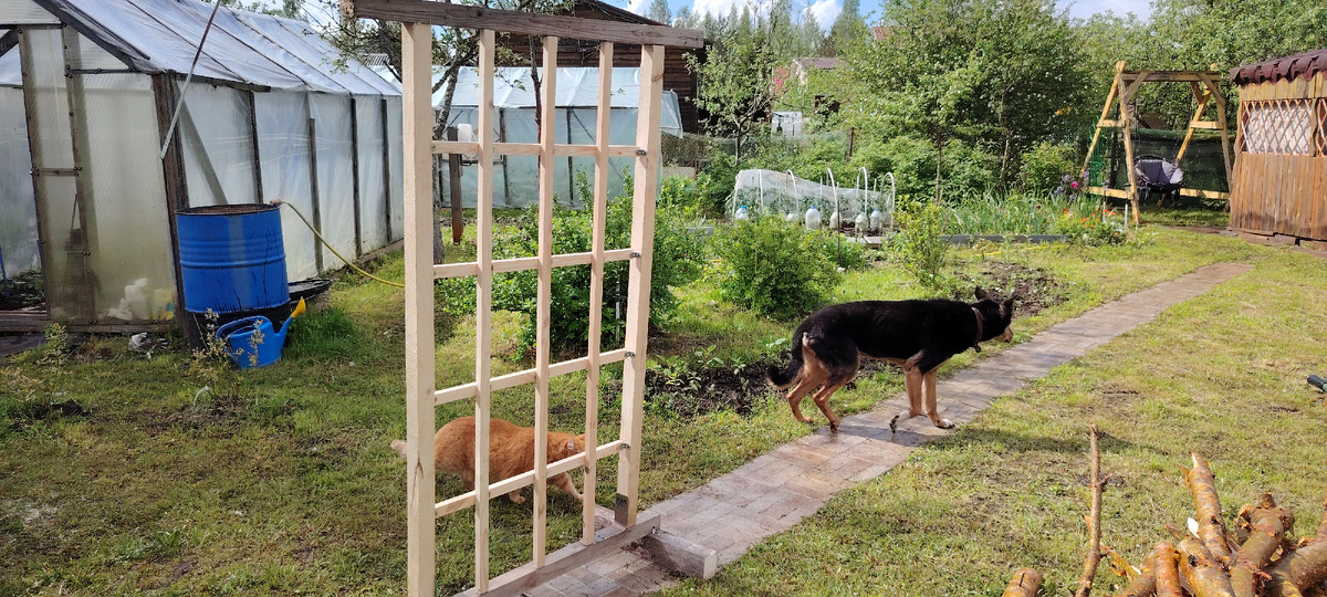 Закрепляем ножки шпалеры. 