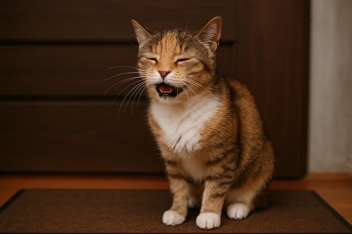 Пожилая кошка мяукает 
