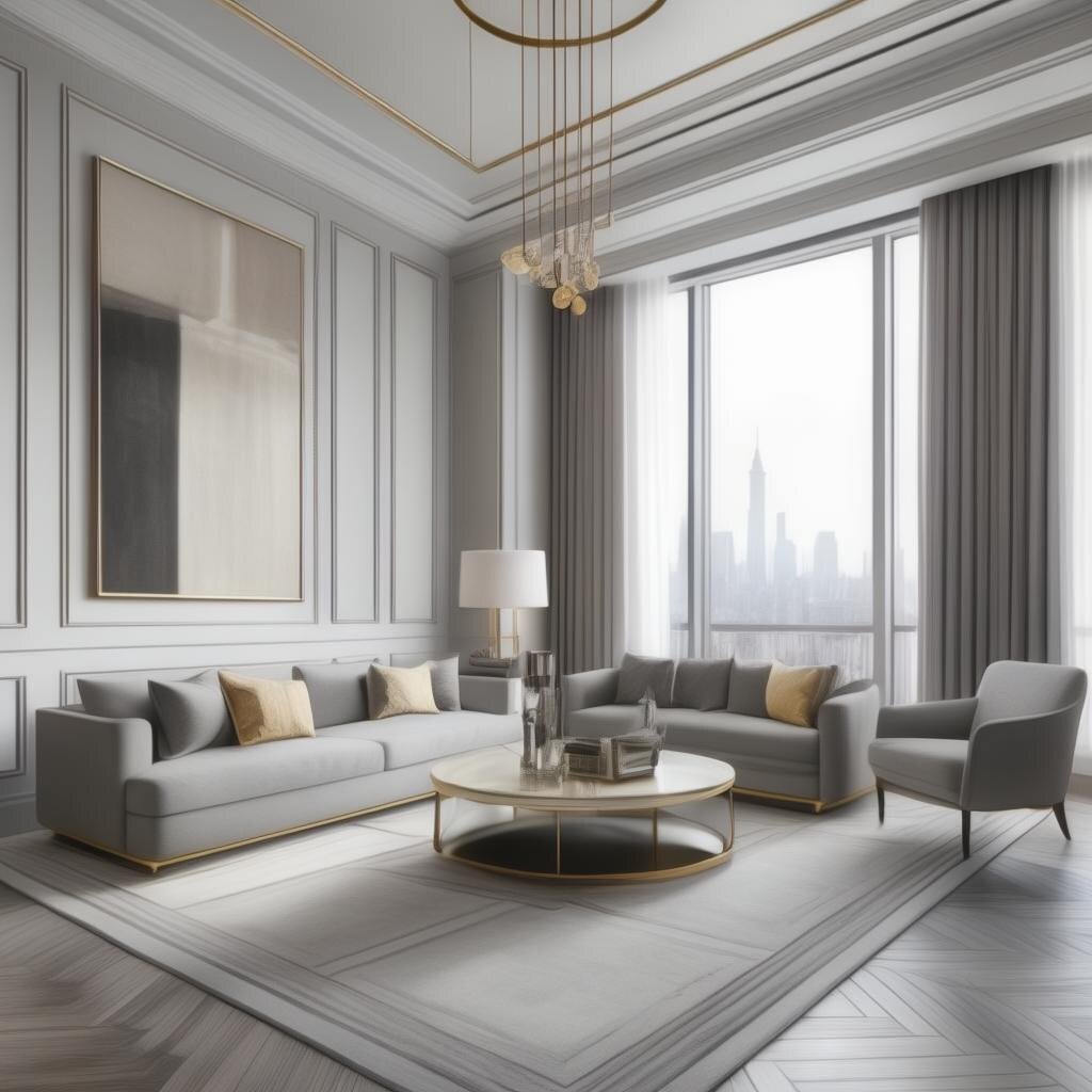 60% серого цвета, 30% - бежевого, 10% - золото