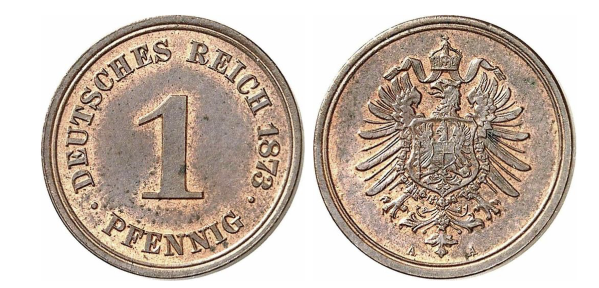 Германская Империя, берлинский монетный двор. Медный 1 пфенниг. Вес: 2г., диаметр 17,5 мм.