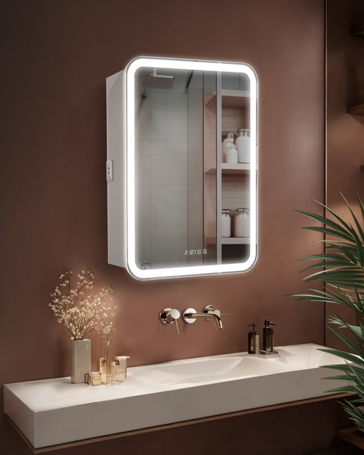 Зеркало-шкаф Фиджи 60 (часы, ТХ, подогрев, сенсор) от "Silver Mirrors"