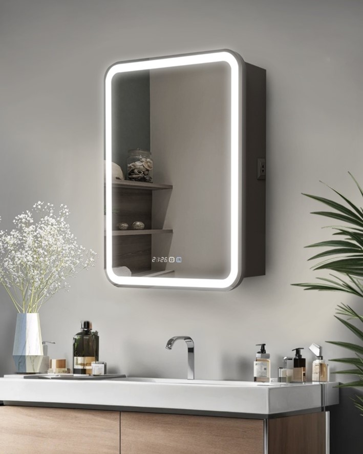 Зеркало-шкаф Фиджи BLACK 50 (часы, ТХ, сенсор) от "Silver Mirrors"