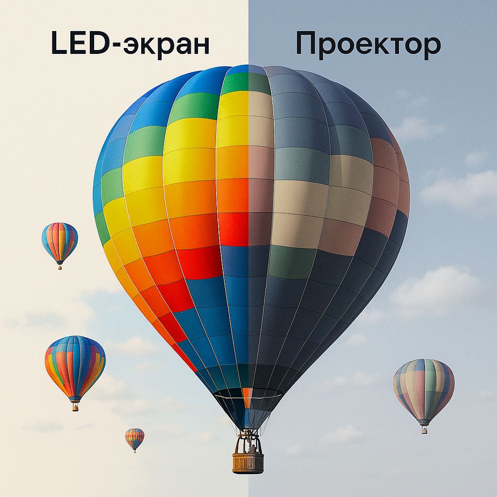 Сравнение цветопередачи LED экрана и проектора