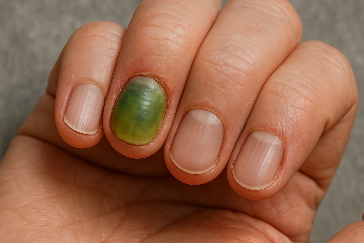    Запущенный синдром зеленых ногтей может выглядеть так