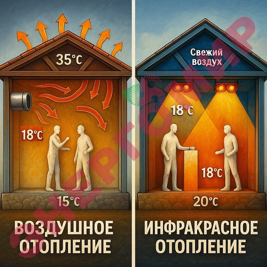 Воздушное и инфракрасное отопление: температура распределяется в помещении по-разному