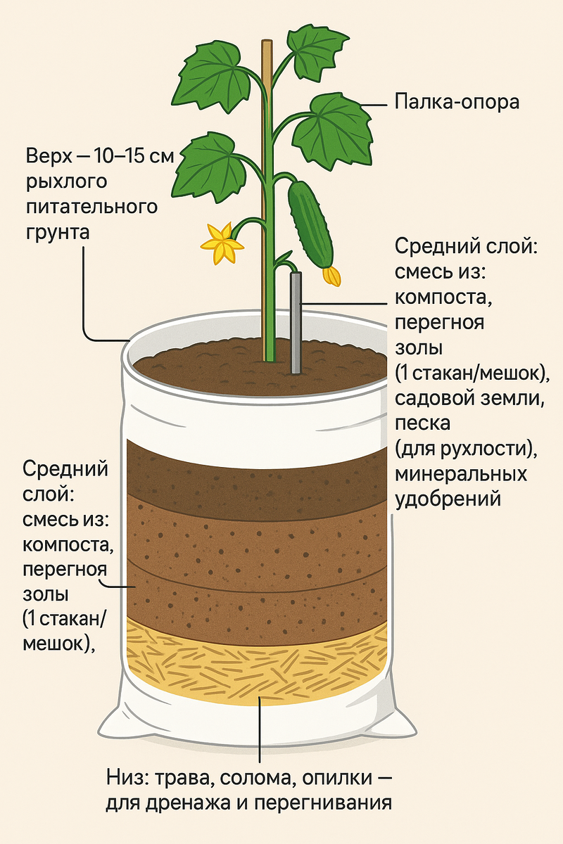 Схема заполнения мешка для огурцов